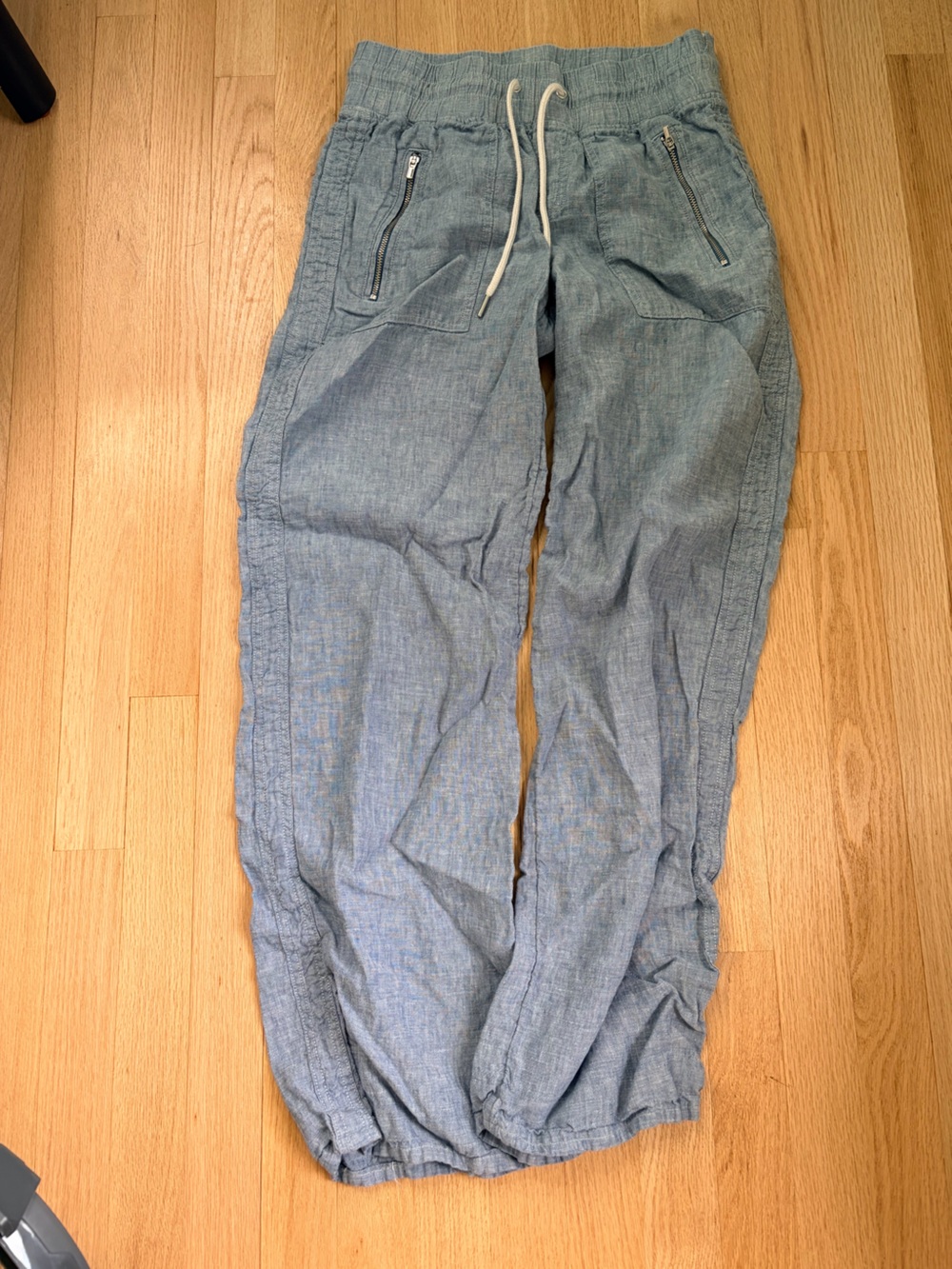 Athleta Linen Blend Wide Leg Pants Size 2 Chambray Blue Beach Travel Coastal